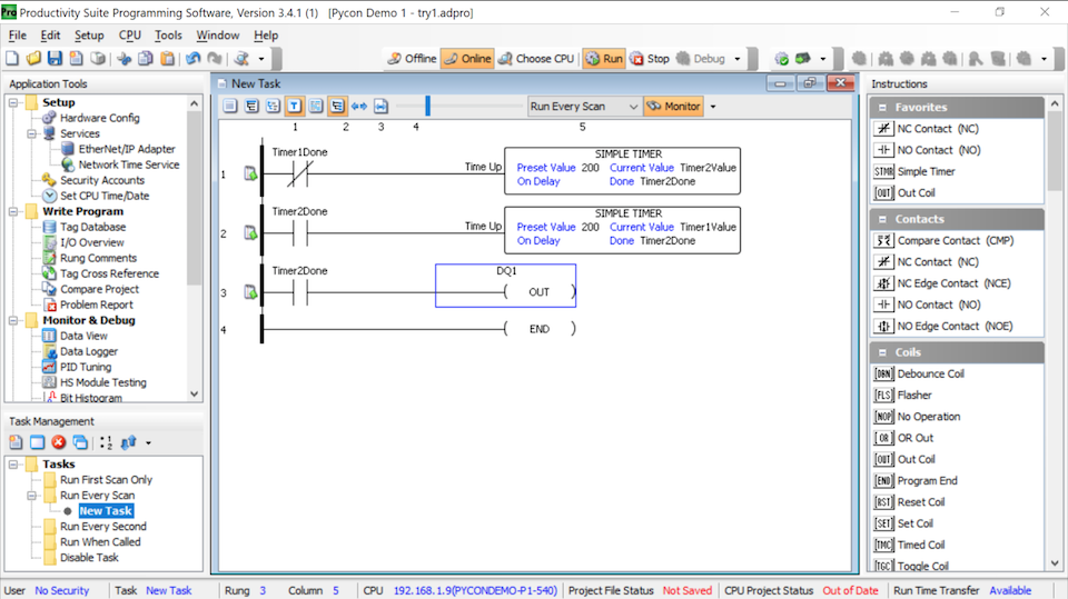 make a nctc ladder logic program